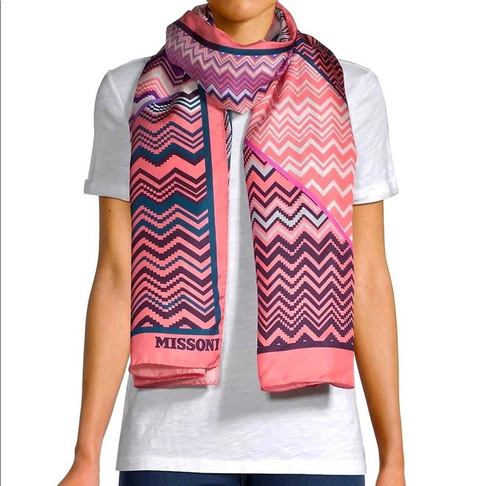 Missoni Zigzag Silk Scarf in Pink, Purple, Orange, Blue